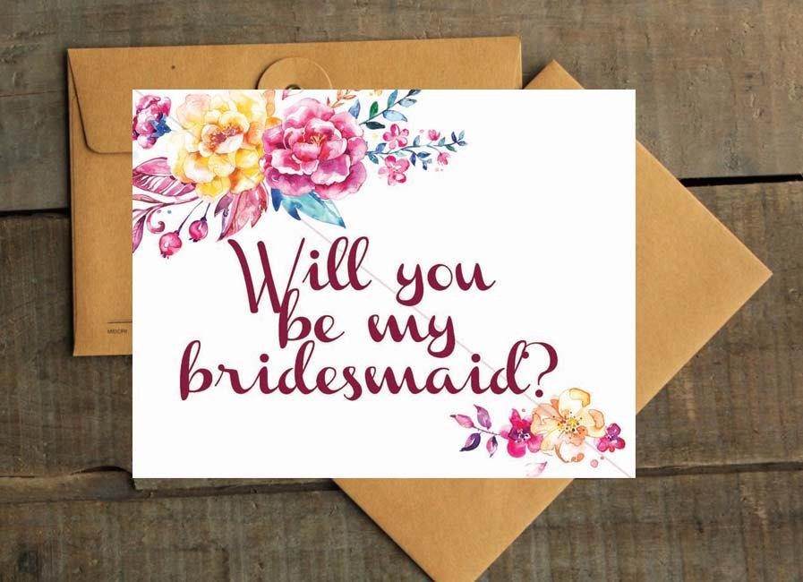 Mariage - Printable Water Color Floral Instant Download Greeting Card - Will You Be My Bridesmaid Wedding Card 1 pdf and 1 jpg 07