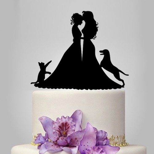 Mariage - Wedding Cake topper with cat, cake topper with dog, Lesbian cake toppe