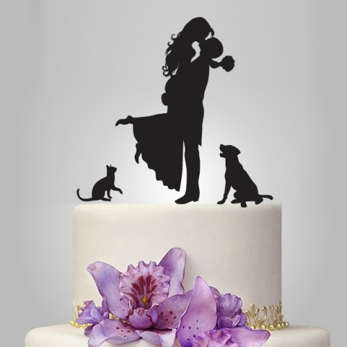 زفاف - Wedding Cake topper with cat, cake topper with dog, bride and groom