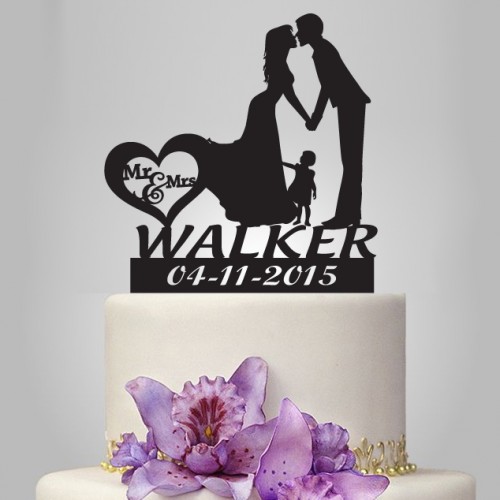 Hochzeit - Personalized Wedding cake topper with child bride and groom name date