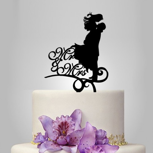 Wedding - Mr and Mrs wedding cake topper funny, bride and groom silhouette
