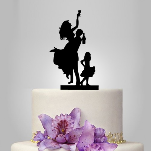 Wedding - Wedding cake topper with child, drunk bride cake topper funny