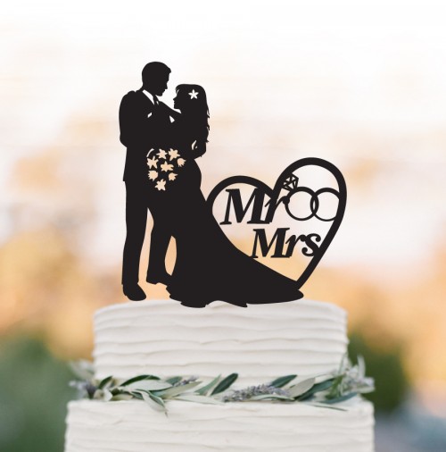 Hochzeit - Funny Wedding Cake topper bride and groom mr and mrs in heart