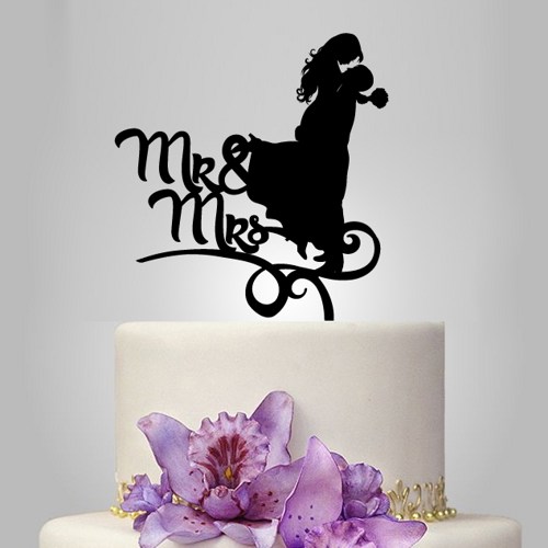 Wedding - bride and groom silhouette wedding cake topper, Mr and mrs cake topper