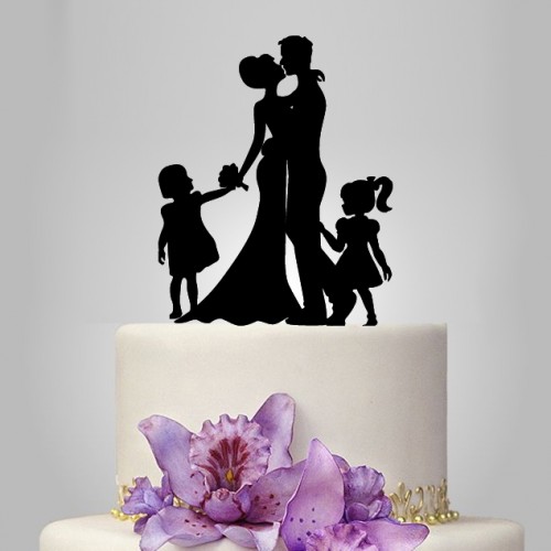 Wedding - bride and groom wedding cake topper with girl, topper with child