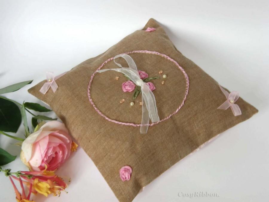 Свадьба - Ring Bearer Pillow- Wedding Pillow- Embroidery-Rustic Wedding pillow-Bridal Ring Pillow