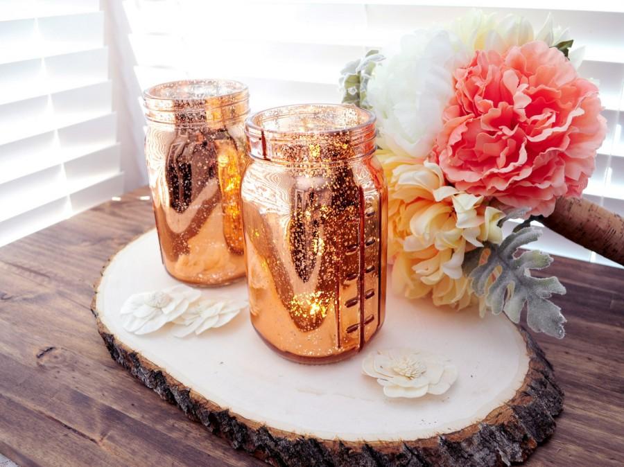 Mariage - ONE (1) Mercury Glass Copper Rose Gold Mason Jar Vase Mercury Glass Candle Holder Vase Rose Gold Mason Jar Copper Mercury Glass