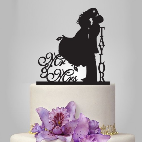Mariage - Mr and mrs wedding cake topper bride and groom silhouette, personalize