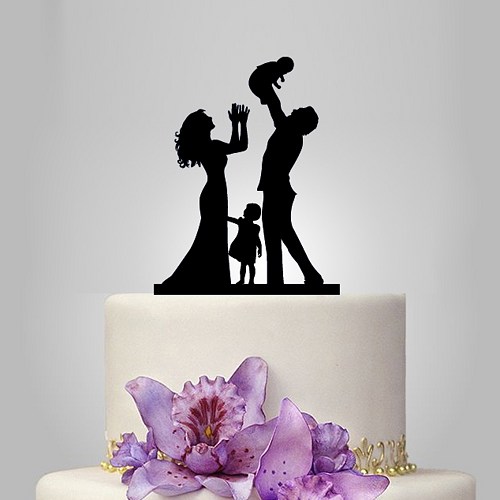 Hochzeit - family wedding cake topper, acrylic toddle and girl