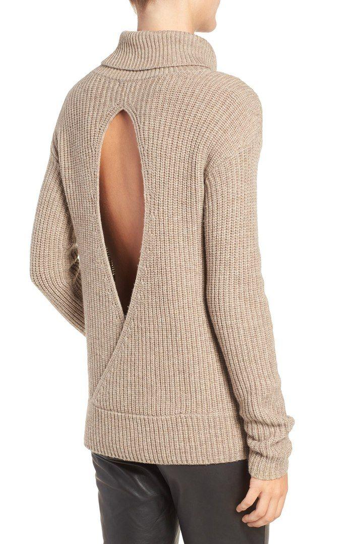 زفاف - Open Back Wool & Cashmere Turtleneck Sweater