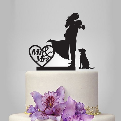 Wedding - Wedding cake topper with dog and heart cake decoration