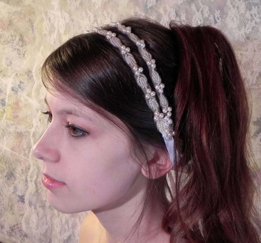 Hochzeit - PEARL GRECIAN HEADBAND, Simple Elegance, Wedding Hairpiece, Double Bridal Headband