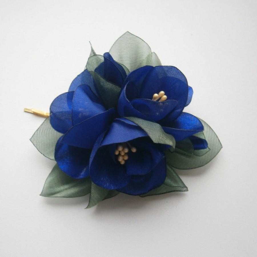 navy blue flower hair clip