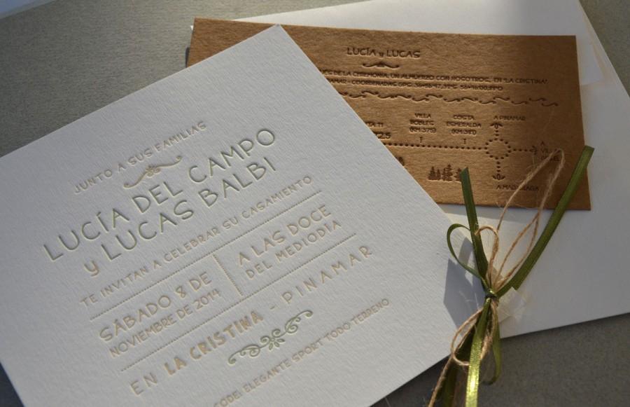 Свадьба - Letterpress Wedding invitations & map (envelopes included)