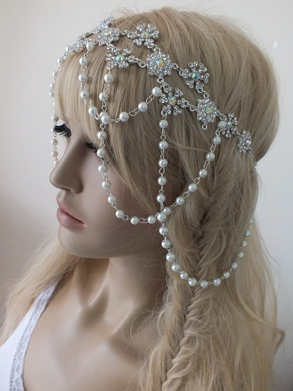 Mariage - free ship Bohemian Style Inspired Pearls And Vintage Decoration Weddings Bridal Head Chain Hair Jewelry Headpiece Wedding Headpiece