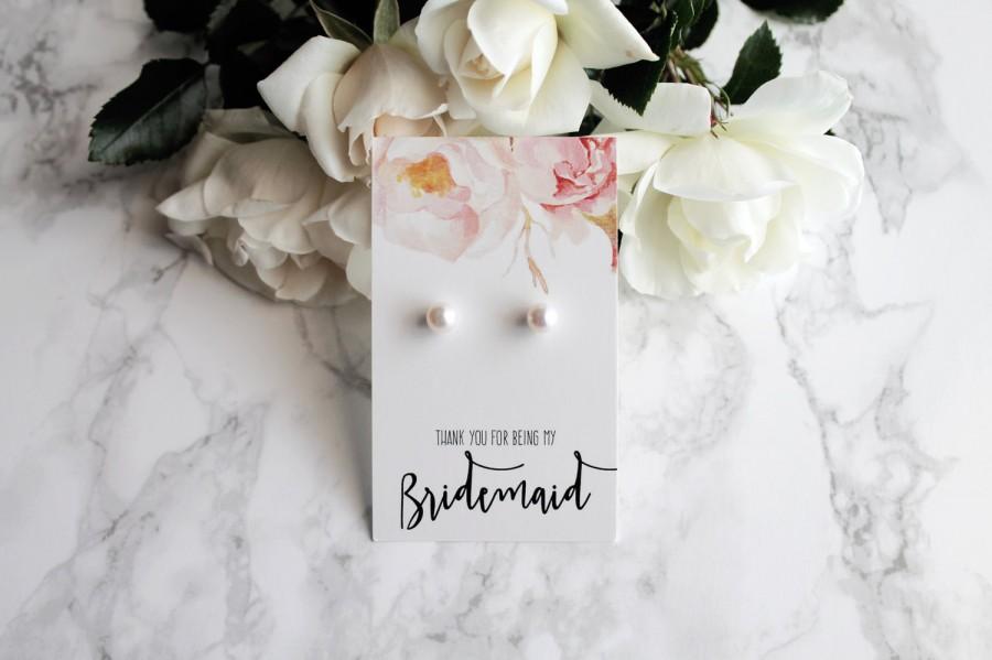 Свадьба - Caroline - 7-8mm White Freshwater Pearl "Will you be my bridesmaid?" Pop the question stud earrings