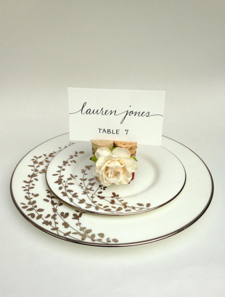 Wedding - Twine & Rose Place Card Holder, Rustic Wedding Decor, Rustic Table Decor, Name Card Holder, Name Cards Wedding, Wine Cork Place Card Holder