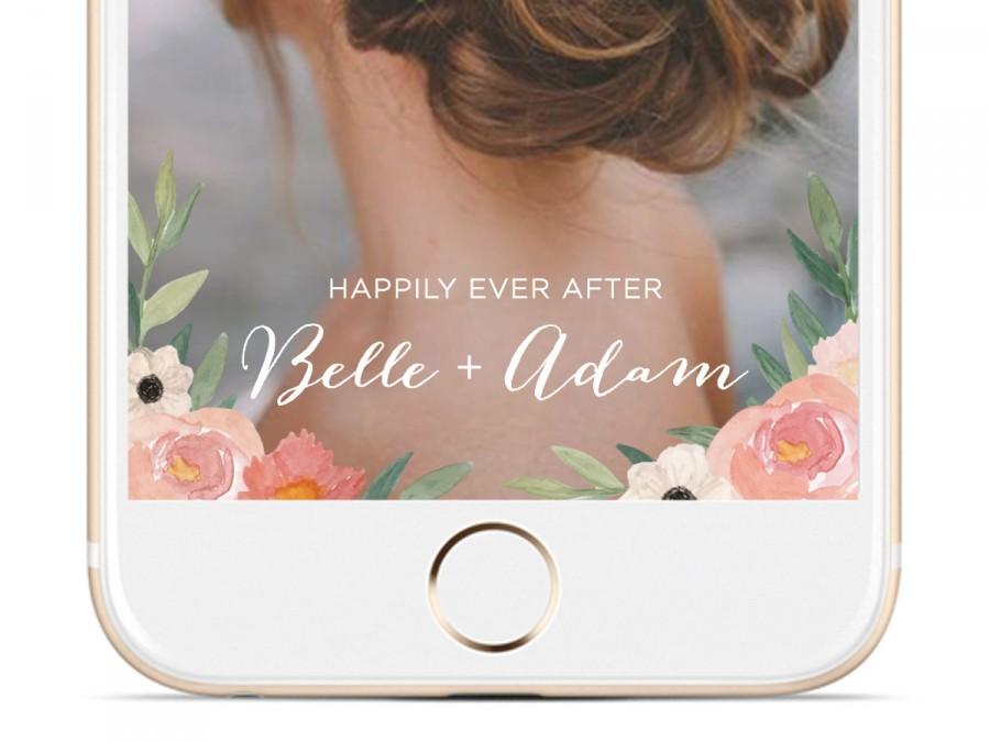 Hochzeit - Blush Floral Watercolor Wedding Snapchat Geofilter 
