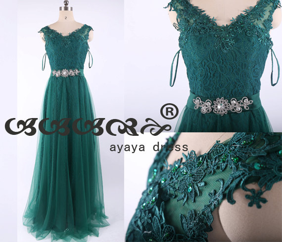 Hochzeit - Lace prom Dress Floor Length,Simple elegant Lace Bridesmaid Dress ,Prom Dress,cheap prom dress.custom formal dress2015,green lace prom dress