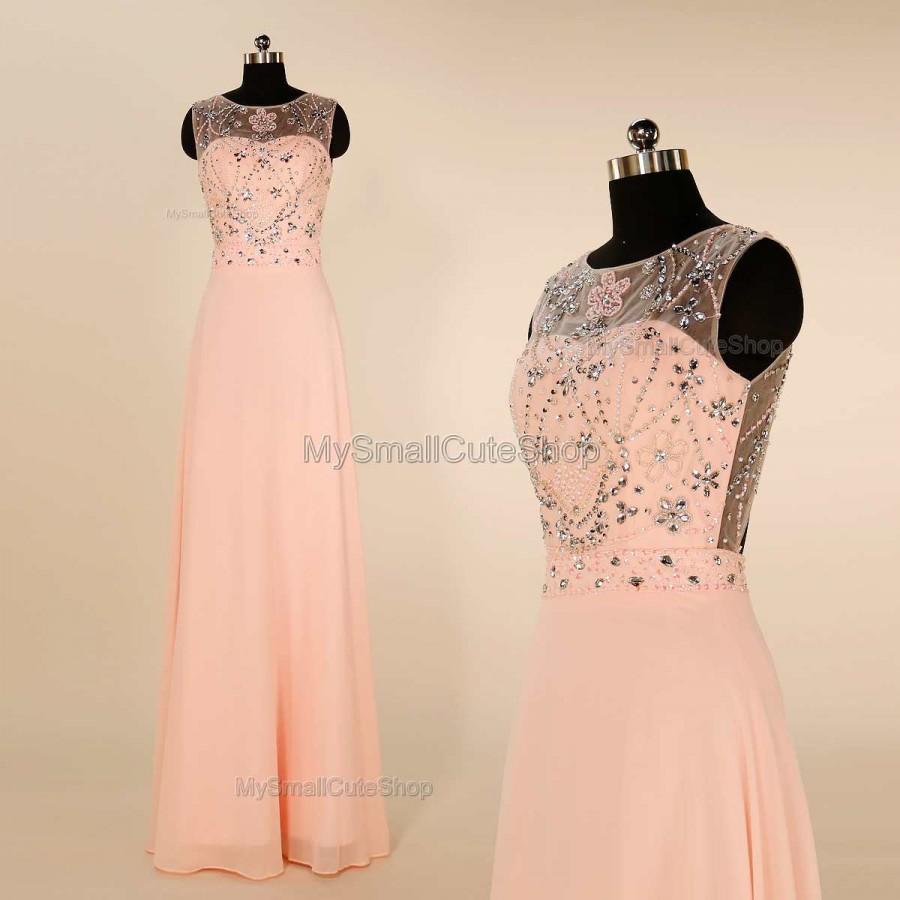 زفاف - Pink chiffon bridesmaid dress,beaded prom dress,a-line formal dress,long party dress,evening dress,Crystal rhinestone prom dresses