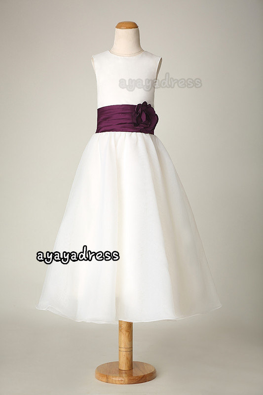 زفاف - White flower girl dress, junior bridesmaid dress,Taffeta tulle flower girl dress, girls party dress,cheap bridesmaid dresses  FL018