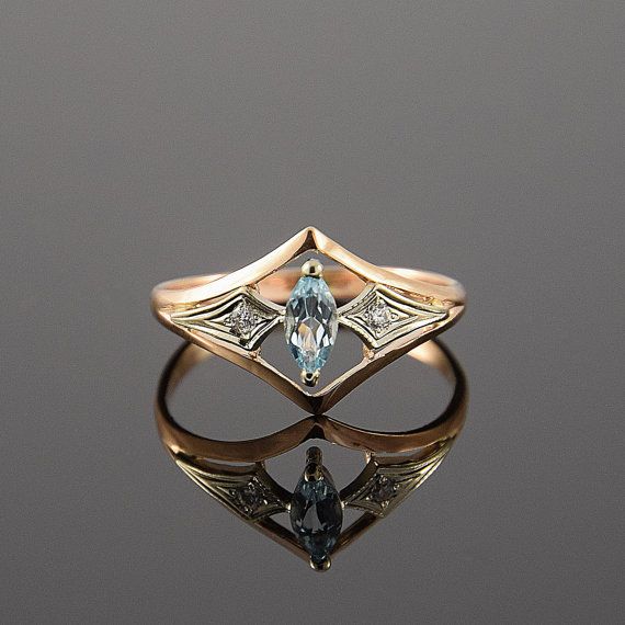 Mariage - Promise Ring, Topaz Ring, Art Deco Ring, Diamond Ring, Birthstone Ring, Gemstone Ring, Marquise Ring, Blue Topaz Ring, Personalized Ring