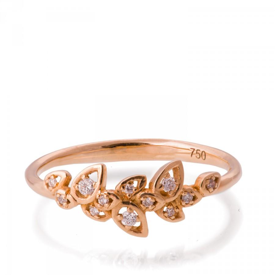 زفاف - Moissanite Art Deco Petal Engagement Ring - 14K Rose Gold and Moissanite engagement ring, leaf ring, flower ring, vintage, halo ring, 11