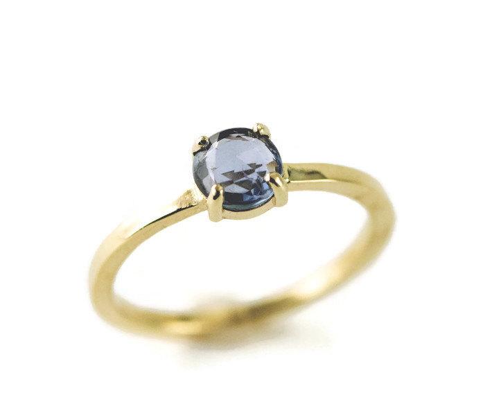 Wedding - Blue Sapphire Engagement Ring -  14k Gold Rose Cut Sapphire Ring