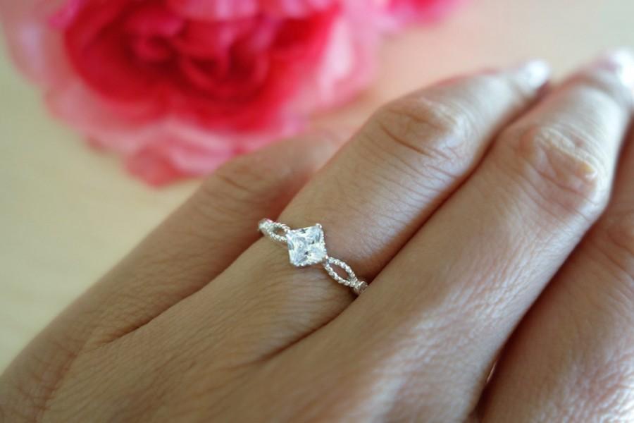Hochzeit - 1/2 ct Princess Ring, Infinity Ring, Engagement Ring, Eternity Band, Man Made Diamond Simulants, Bridal Ring, Art deco Ring, Sterling Silver