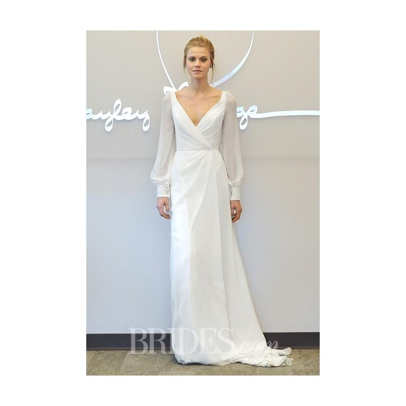Hochzeit - Blush by Hayley Paige - Fall 2014 - Style 1456 Vienna Long Sleeve Chiffon Wrap Sheath Wedding Dress with a V-Neckline - Stunning Cheap Wedding Dresses