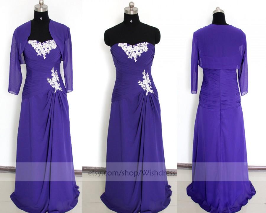 Wedding - Custom Made 3/4 Sleeves Purple Bridesmaid Dress / Mother of The Bride Dress With Jacket/ Evening Dress By Wishdress