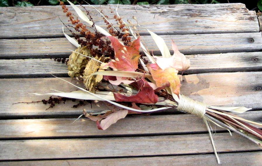 زفاف - Dried Fall Bouquet, Fall Wedding Bouquet, Cedar Rose Gift Bouquet - Fall Fields - Cedar Rose, Dock, Bamboo & Maple
