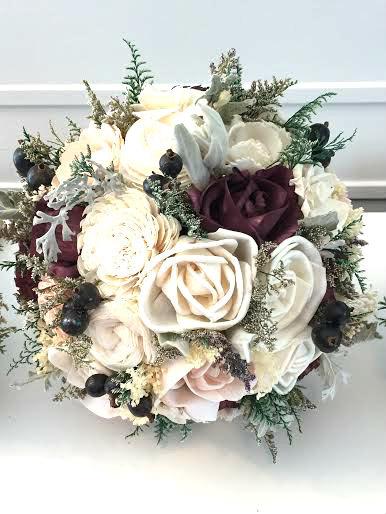 Wedding - Burgundy / Wine Wedding Bouquet made with sola flowers - choose colors - Custom - Bridal bouquet - bridesmaids bouquet