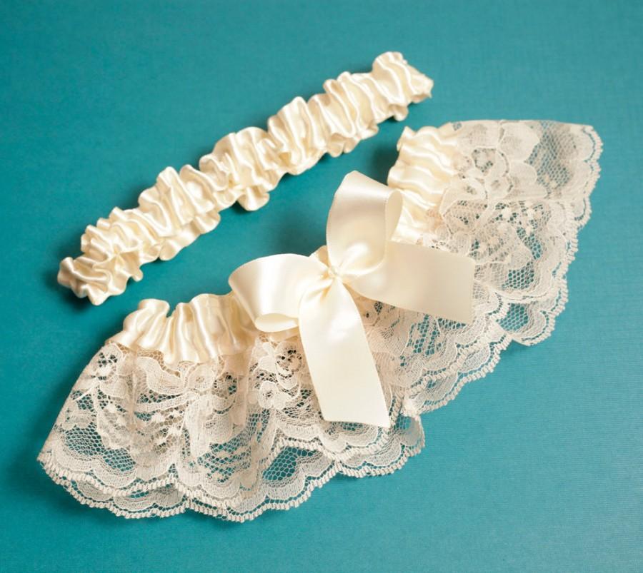 زفاف - Wedding Garter Set, Boudoir Garter Set, Bridal Garter Set, Prom Garter - Classic Ivory Lace Garter SET