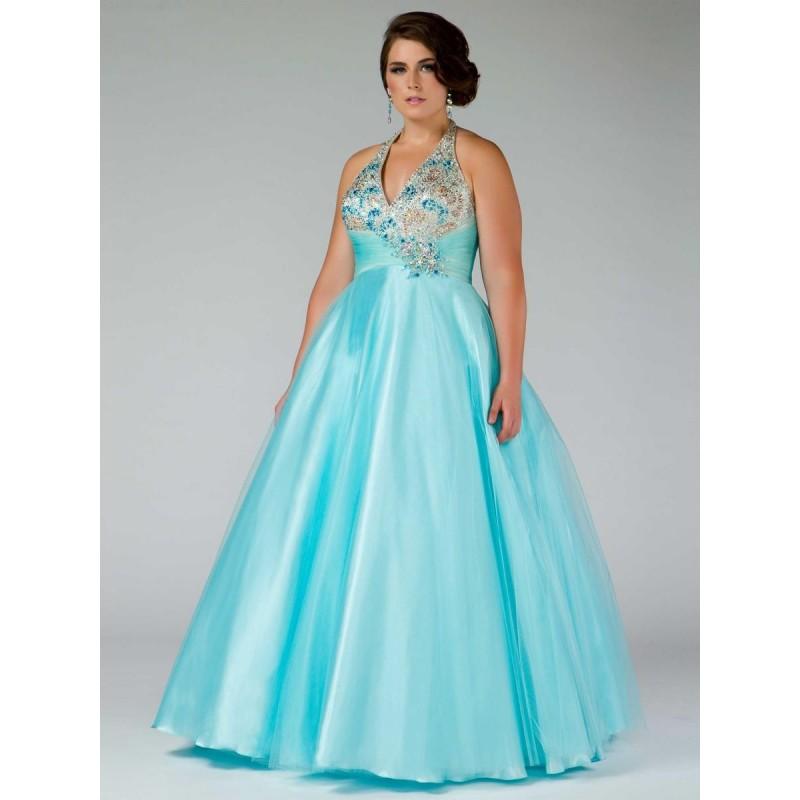 Wedding - 2014 Budget Halter Empire Arrival Plus Size Sky Blue Prom/evening/bridesmaid Dresses By Mac Duggal 81850f - Cheap Discount Evening Gowns