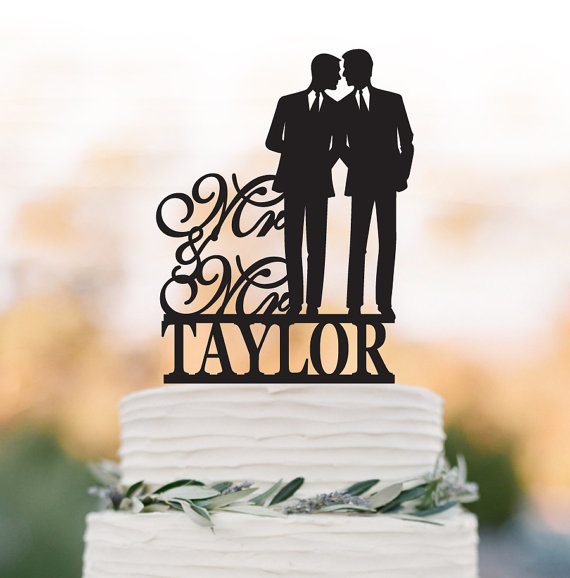 Hochzeit - Gay Wedding Cake topper, Same Sex Gays wedding cake topper with mr and mr and custom name cake topper, personalized wedding cake topper