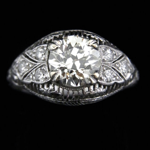 زفاف - Edwardian 1.9 Old Euro Cut Diamond Platinum Ring Engagement Certified Appriaised 12,650