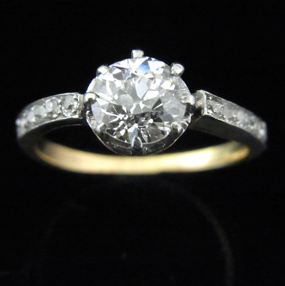 Wedding - Antique 1.4 carat Diamond Platinum 18k Gold Engagement Ring Certified Appraised 9,075