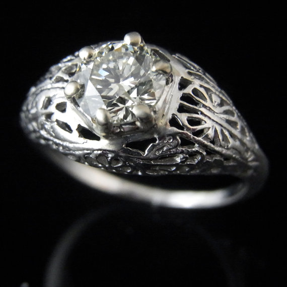 Свадьба - Art Deco 1.01 Ct Diamond 14k White Gold Filigree Vintage Engagement Ring Certified