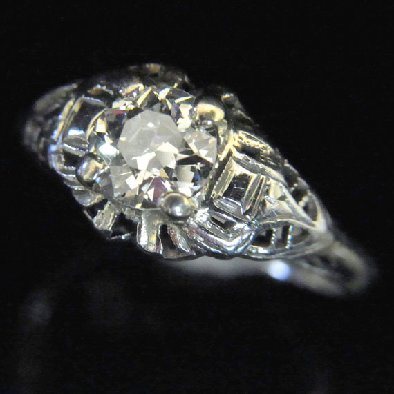 Wedding - Art Deco Old European Cut Diamond 18k Gold Ring Engagement Vintage Certified