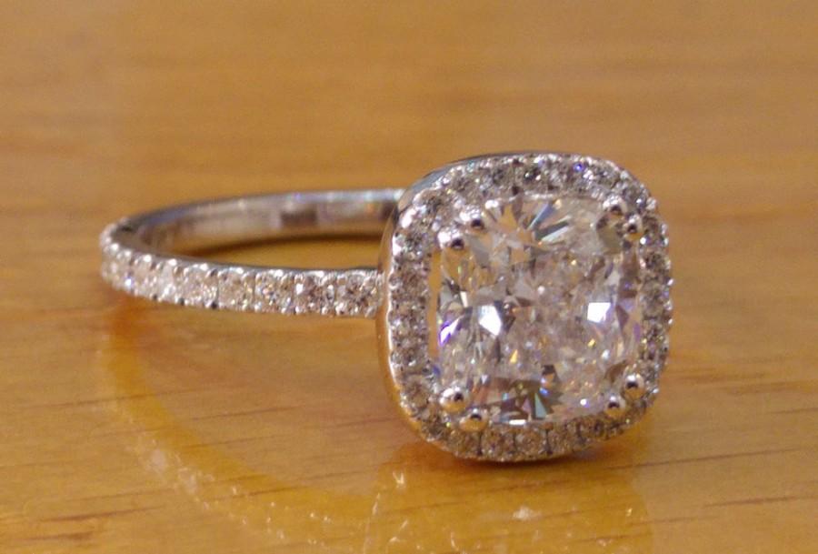 زفاف - Sale - 35% Off - Forever Brilliant 2.75 TCW Moissanite Engagement Ring, Large Cushion Halo Diamond Ring, Moissanite Vintage Ring