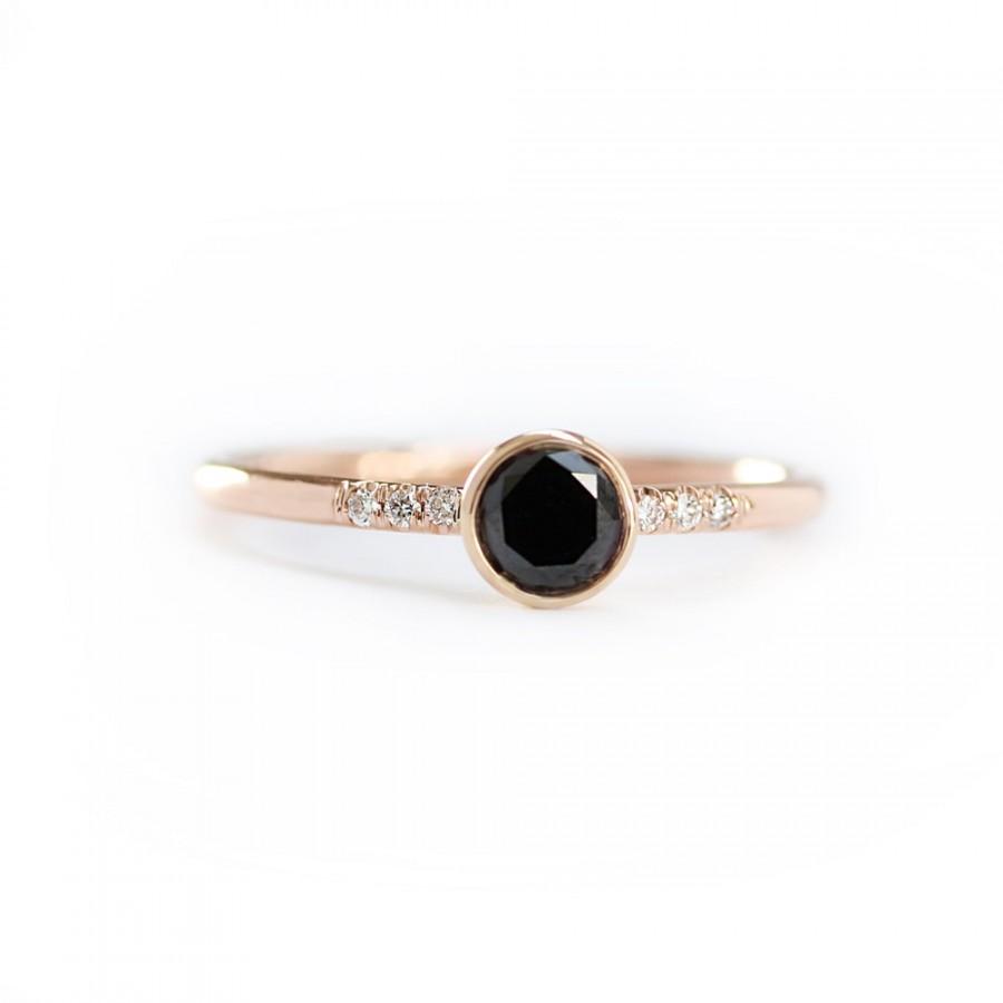 زفاف - 14k Solid Gold Black Diamond Engagement Ring ,Simple Engagement Ring,Stacking Diamond Gold Ring-Conflict Free