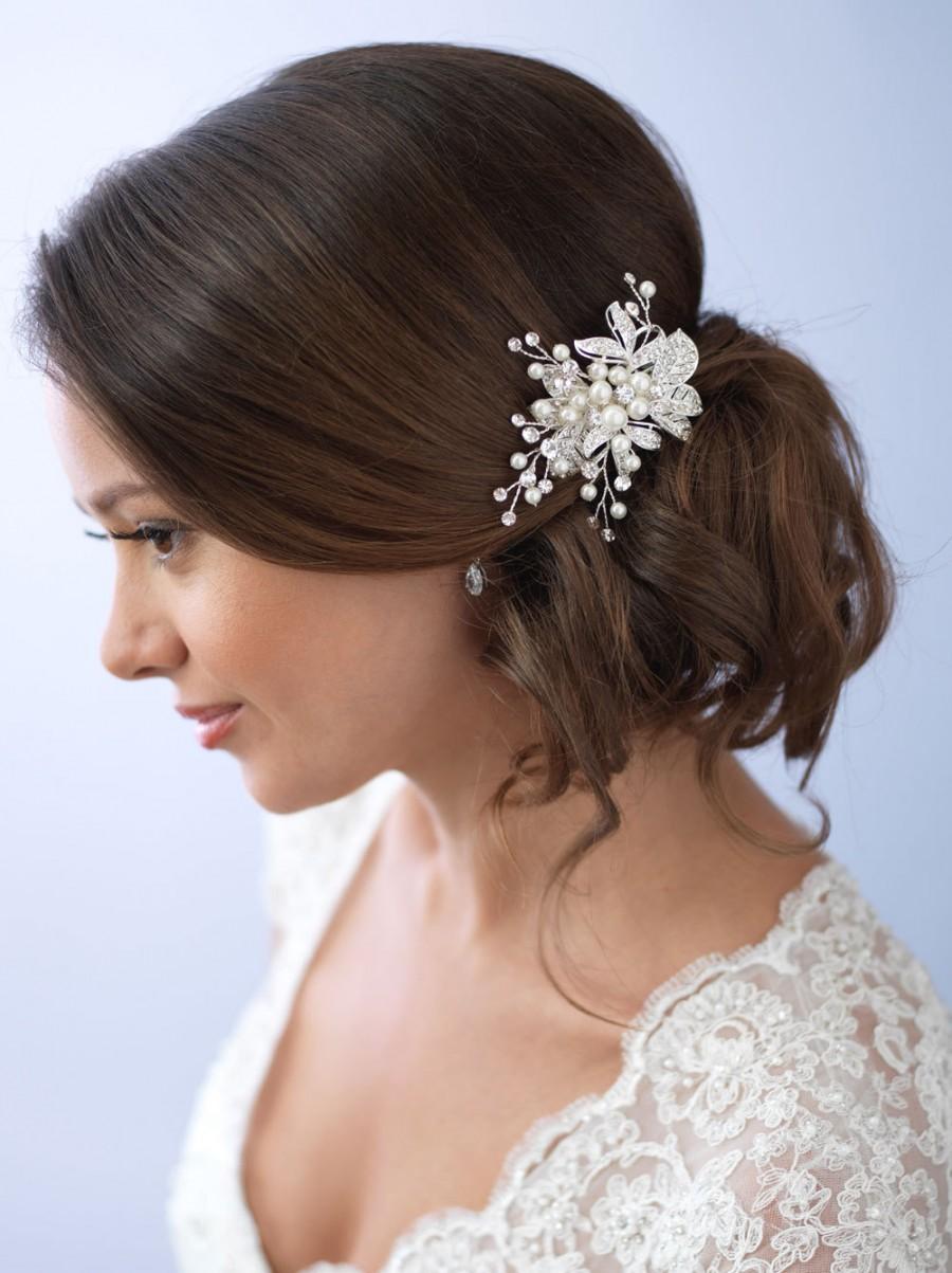 Hochzeit - Pearl Hair Clip, Rhinestone Bridal Hair Clip, Floral Wedding Hair Clip, Bridal Hair Comb, Hair Clip for Wedding, Bridal Headpiece ~TC-2283