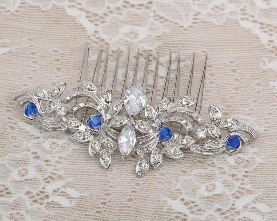 Hochzeit - Silver crystal Hair Comb, Bride crystal zircon haircomb, something blue, Edwardian wedding, Crystal headpiece, Turquoise wedding