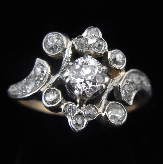 زفاف - Edwardian Old European Cut Diamonds 14k Gold Engagement Ring Antique c.1910