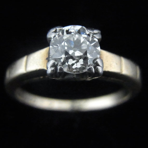 Hochzeit - Antique .76 carat Old European Cut Diamond 14k Gold Engagement Ring Certif c1942