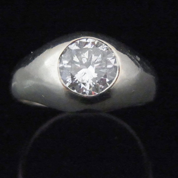 زفاف - 1.25 Carat F/SI3 Diamond 14k White Gold Gypsy Ring Vintage Certified Appraised 11,270