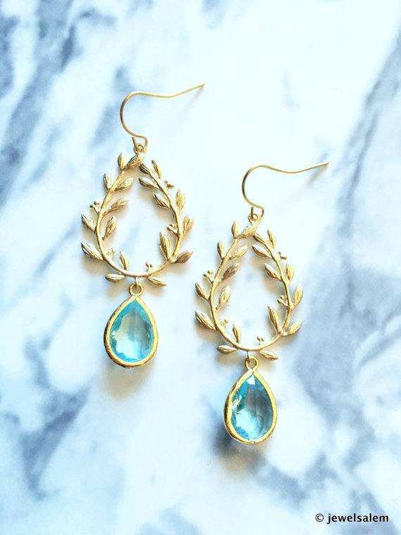 Mariage - Bridal Earrings Gold Turquoise Modern Dangle Earrings Wedding Earrings Aqua Blue Dangling Earrings for Bride Bridesmaids Gift Modern Elegant Chic