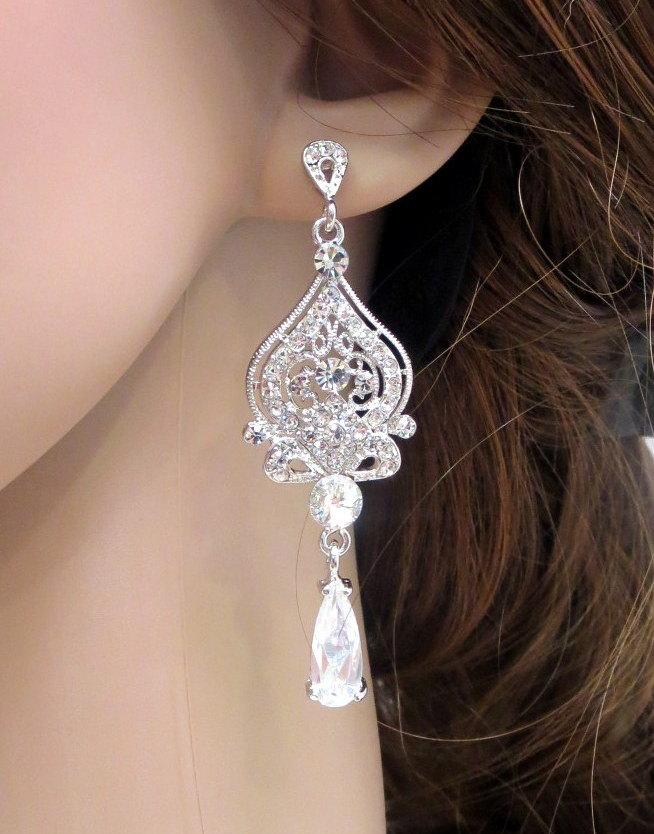 Mariage - Art Deco Bridal earrings, Vintage Wedding earrings, Rhinestone Bridal jewelry, Chandelier earrings, Crystal earrings, Rhinestone earrings
