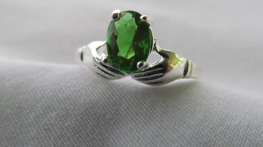 Wedding - Proposal Love Token Lovely Victorian Hand Ring Victorian Emerald Ring Green Sterling Silver sz 7.25 Emerald Ring Promise Ring May Birthstone
